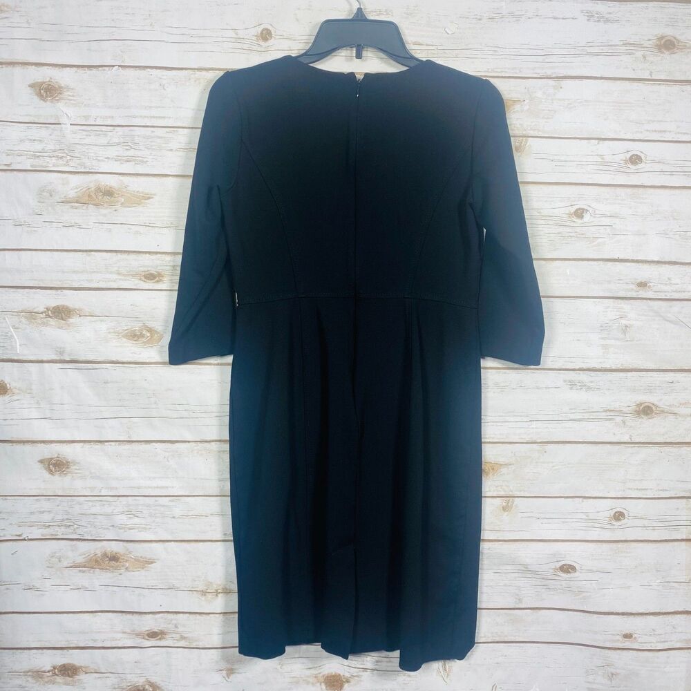 Talbots Women Petite Sheath Dress 3/4 Sleeve Pleated Neck Black Size 8P